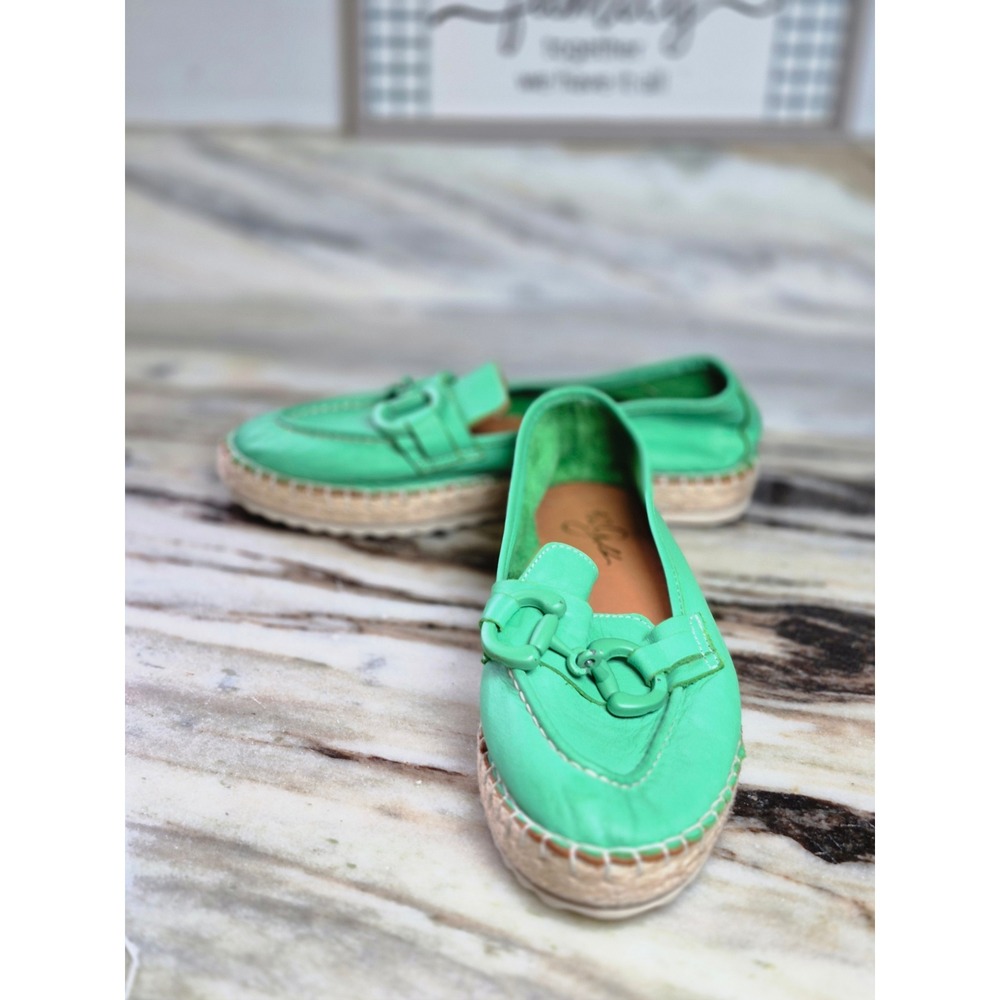 42 Gold Alberta Green Leather Espadrille Loafers Horsebit Detail 37 EU Womens‎
